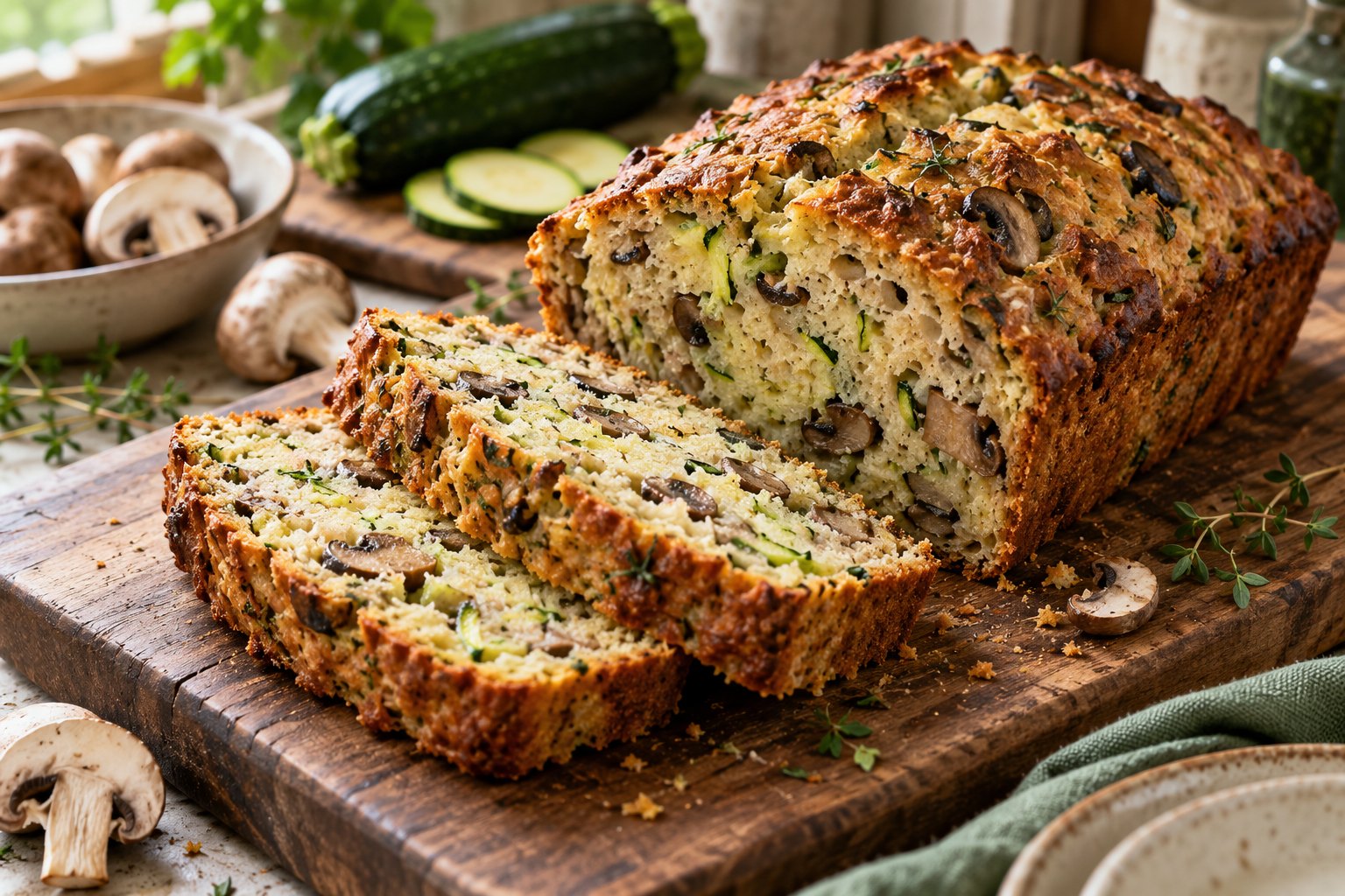 Zucchini-Pilz-Brot – Serviervorschlag