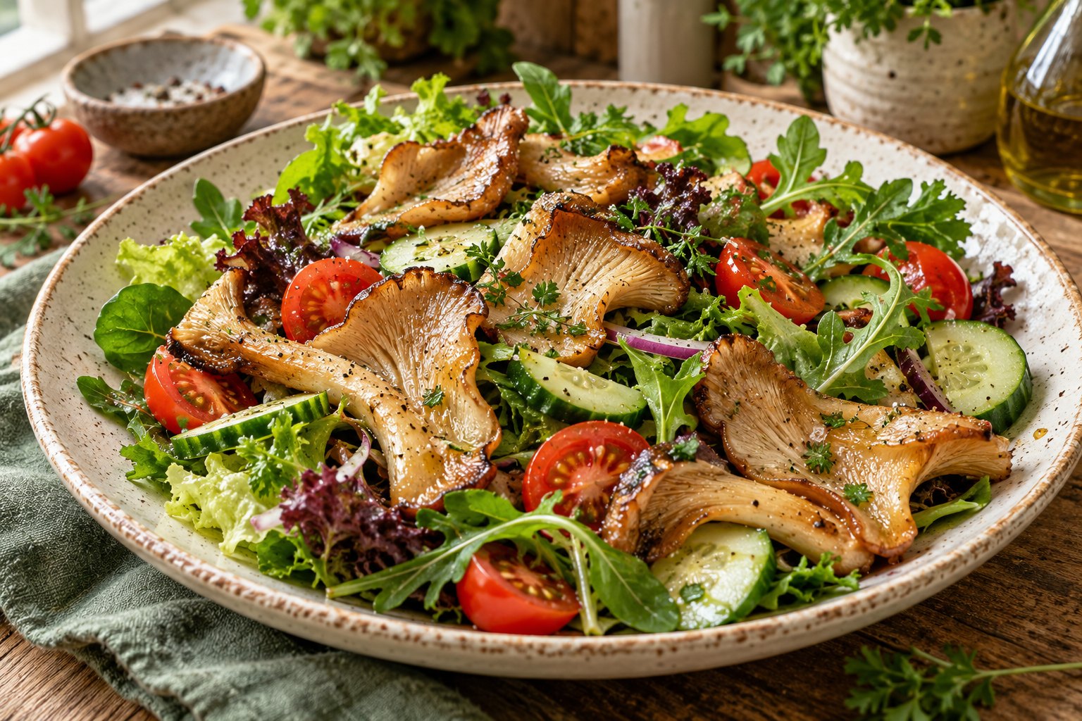 Sommersalat mit Austernpilzen – KI-generierter Serviervorschlag