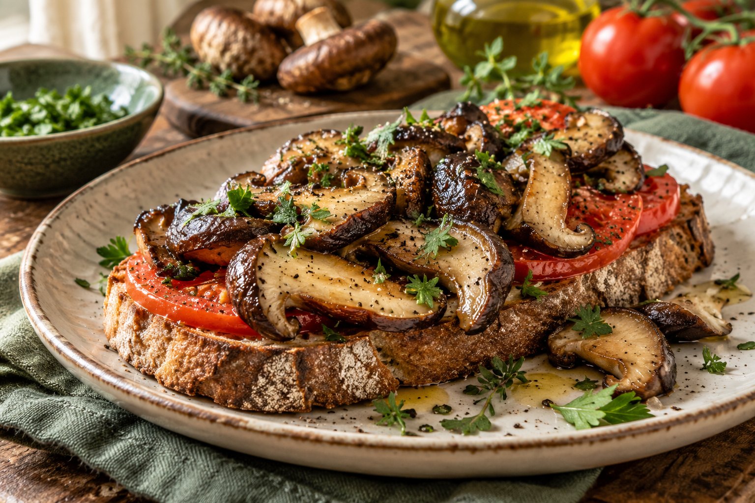 Shiitake Tomaten-Toast – KI-generierter Serviervorschlag