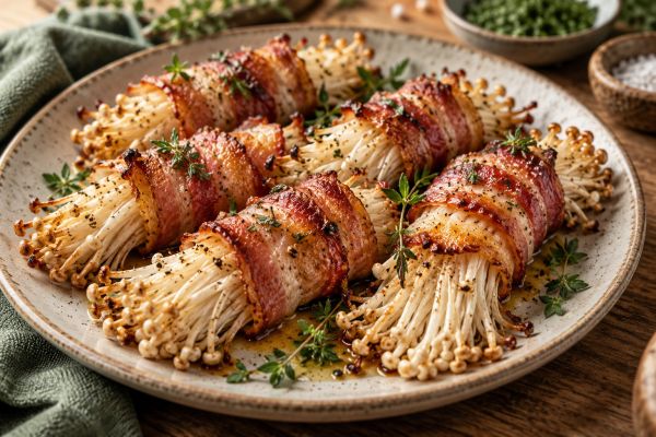 Enoki Pilze im Baconmantel – KI-generierter Serviervorschlag