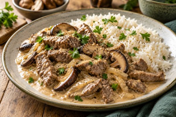 Boeuf Stroganoff mit Shiitake – KI-generierter Serviervorschlag