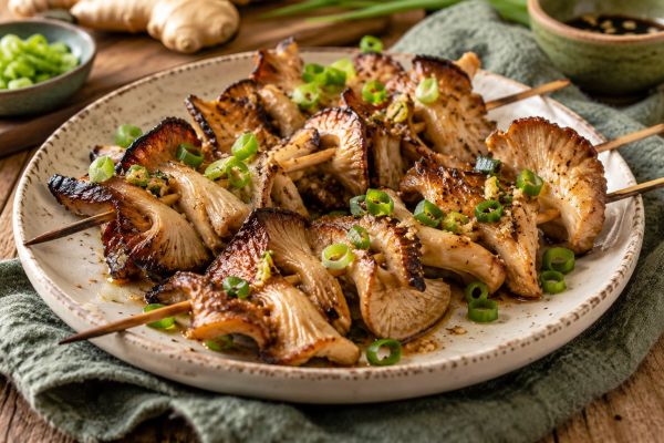 Austernpilzspieße in Ingwermarinade – KI-generierter Serviervorschlag